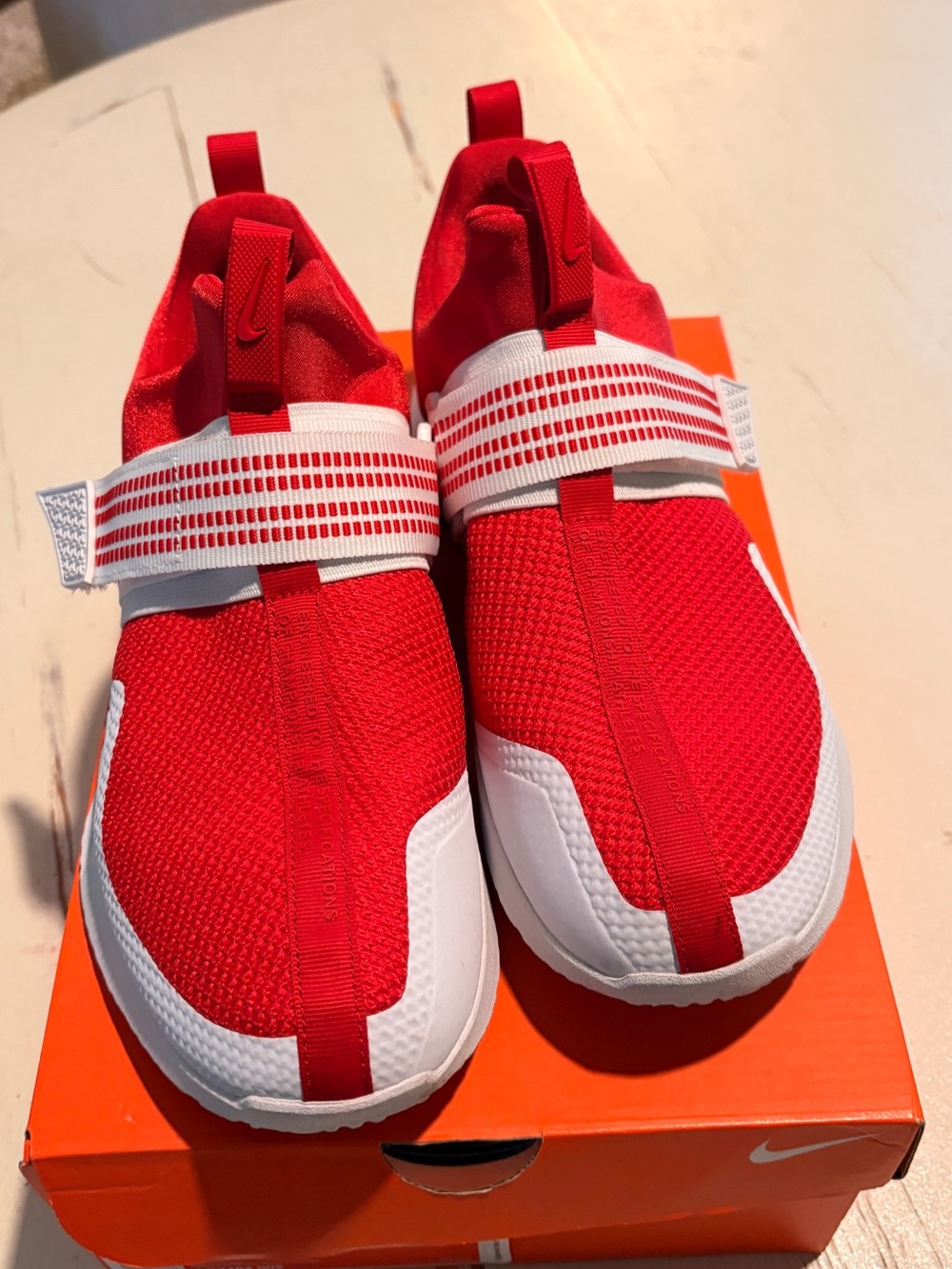 Nike Red and White Slip-On Athletic Sneakers with Strap